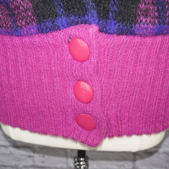 Vintage 80s Mohair Wool Plaid Cardigan Sweater - Picture 2 of 8